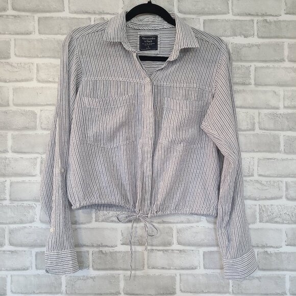 Abercrombie and Fitch Striped Crop Top Tie Waist Blouse Small Western Boho - Picture 6 of 7